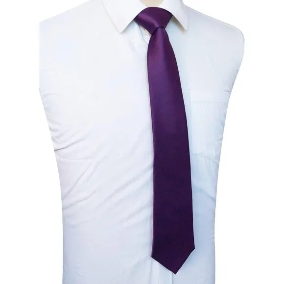 Men's Dark Purple Solid Pure Color Imported Polyester Formal Neck Ties - Picture 4 of 6